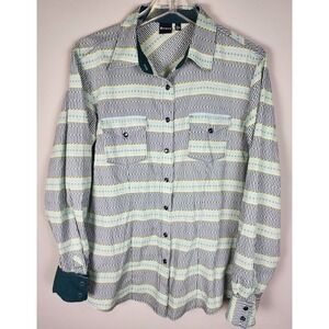 Cruel Girl Pearl Snap Button Western Shirt Womens Size XL Green Blue Equestrian